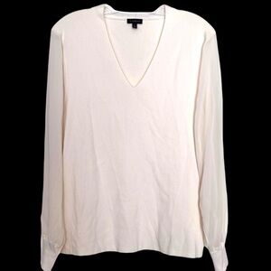 Talbots Size Large Ivory V-Neck Sweater Sheer Poet Long Cuffed Sleeves